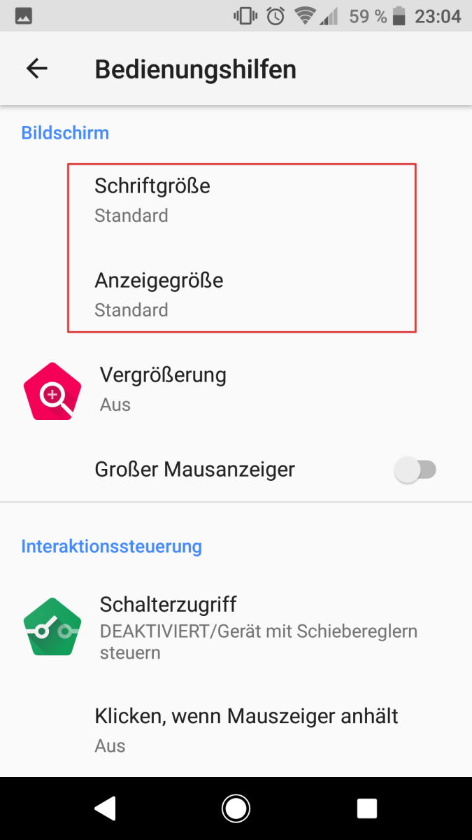 Android-Bedienungshilfen: Schriftgröße und Anzeigengröße
