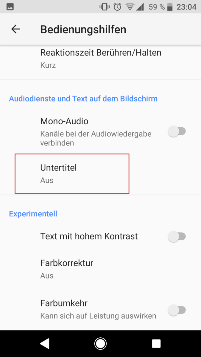 Android-Bedienungshilfen: Untertitel einschalten