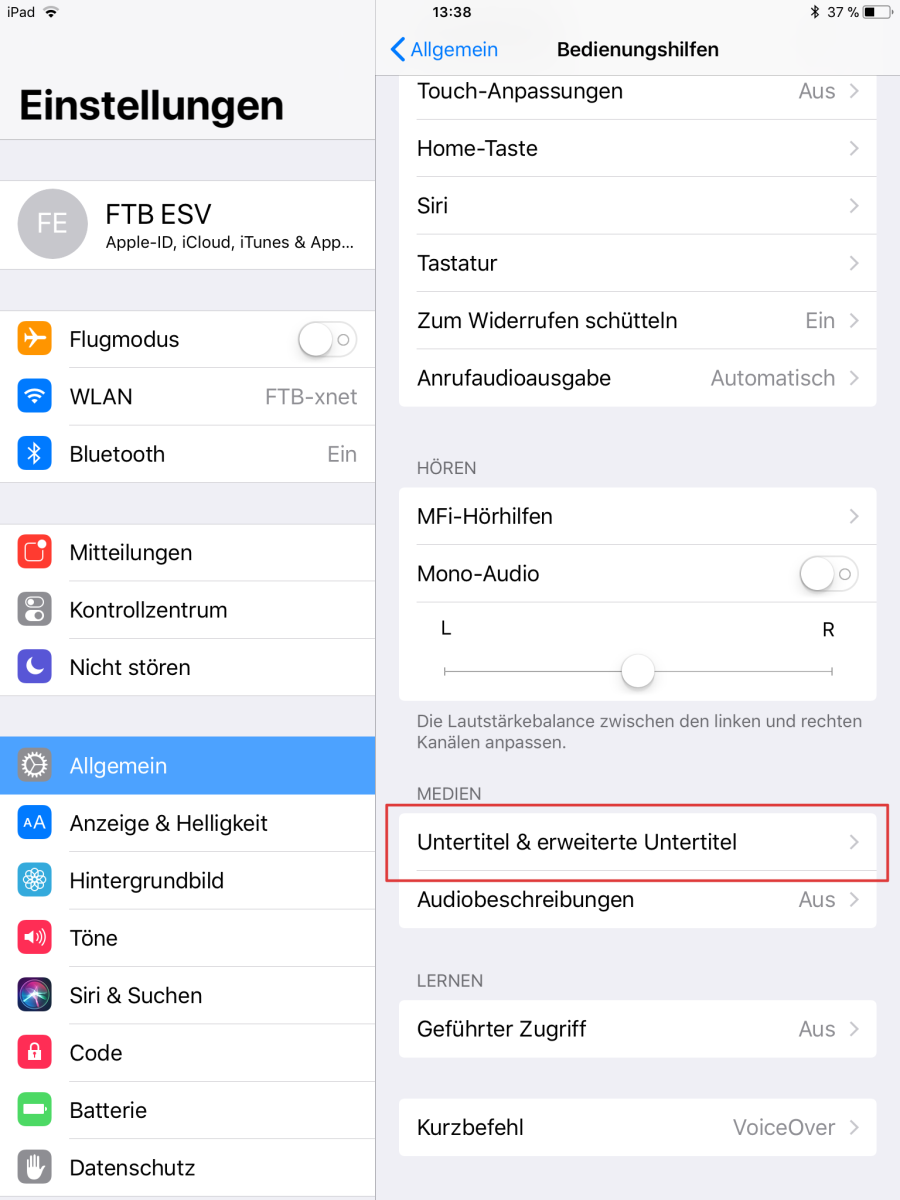 Bedienhilfen iOS: Untertitel anzeigen