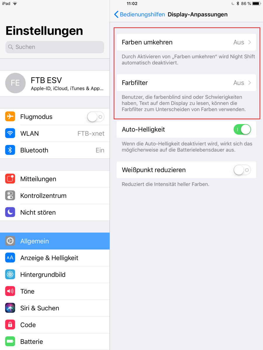 iOS-Einstellungen zu Farbfiltern