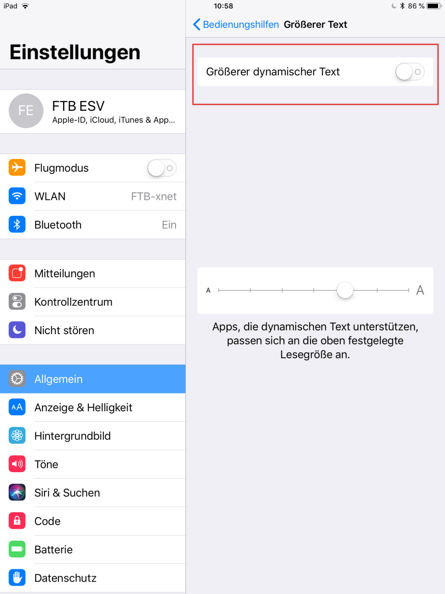 iOS-Einstellungen zu größerem Text