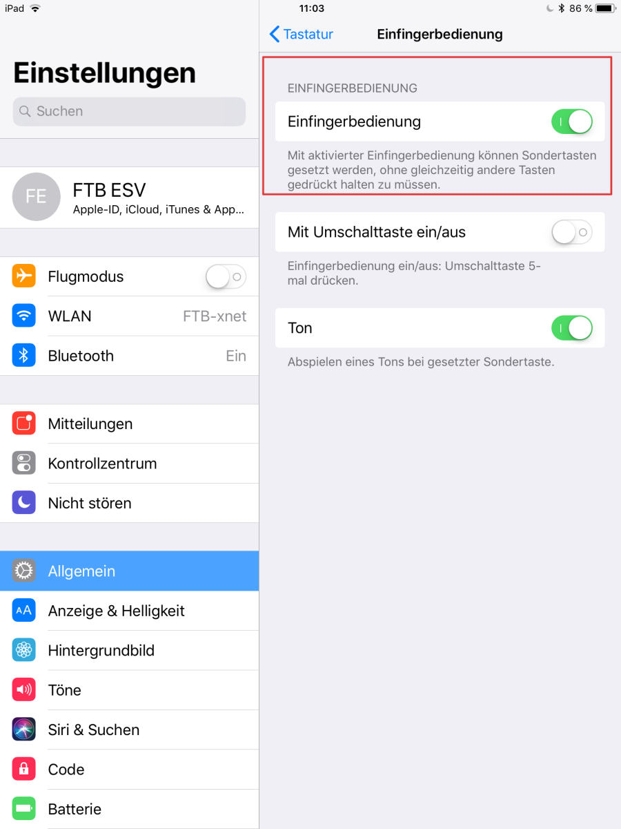 iOS-Einstellungen Bedienungshilfen: Einstellungen zur Einfingerbedienung