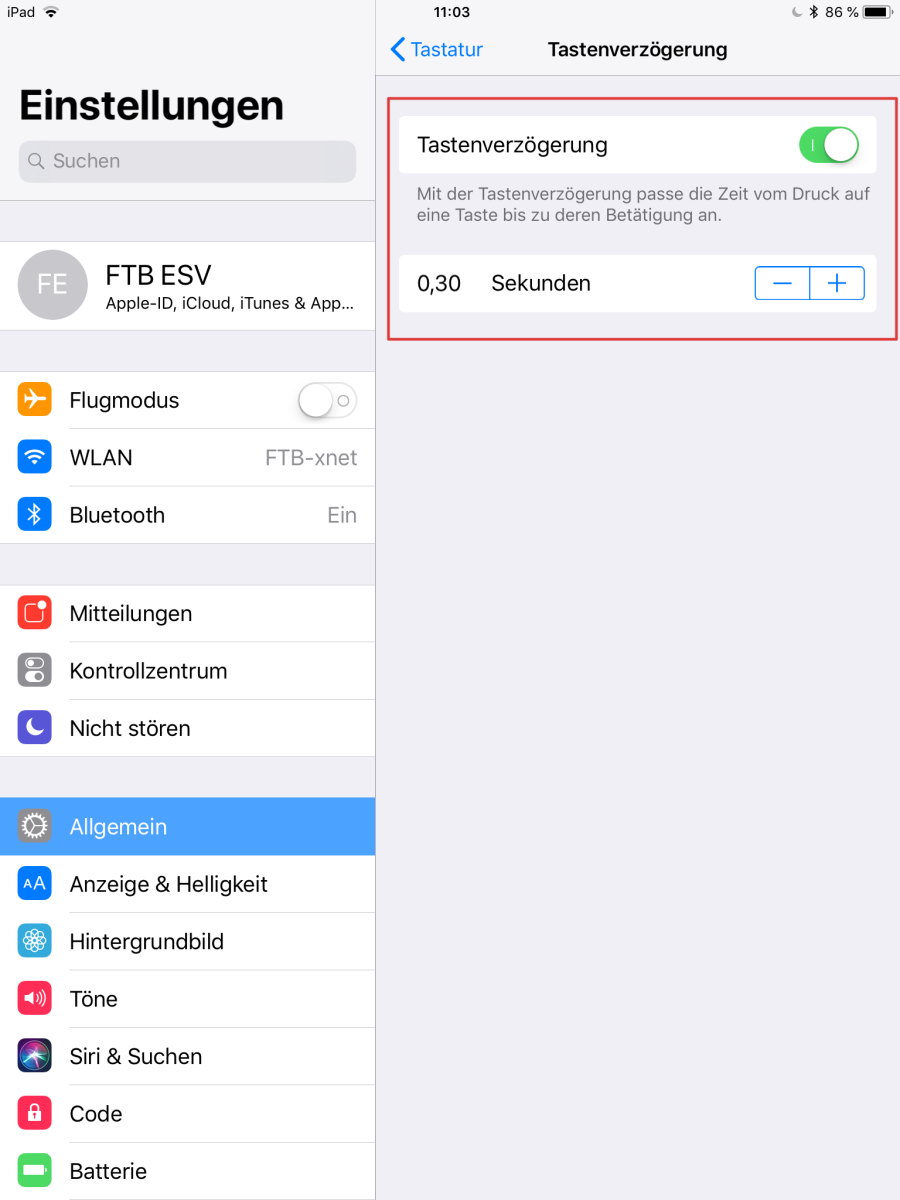 iOS-Einstellungen Bedienungshilfen: Einstellungen zur Tastenverzögerung
