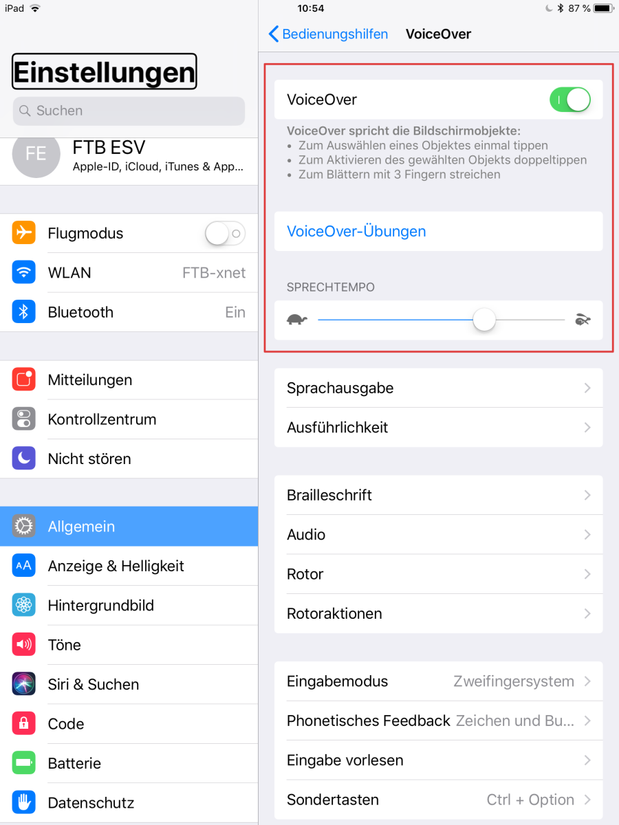 iOS-Einstellungen zu VoiceOver