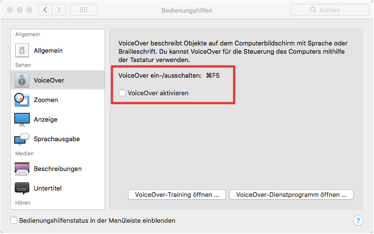 VoiceOver in Mac-OS X