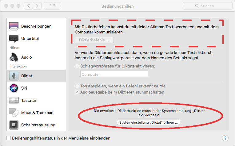bedienungshilfen in Mac-OS X: Dikat