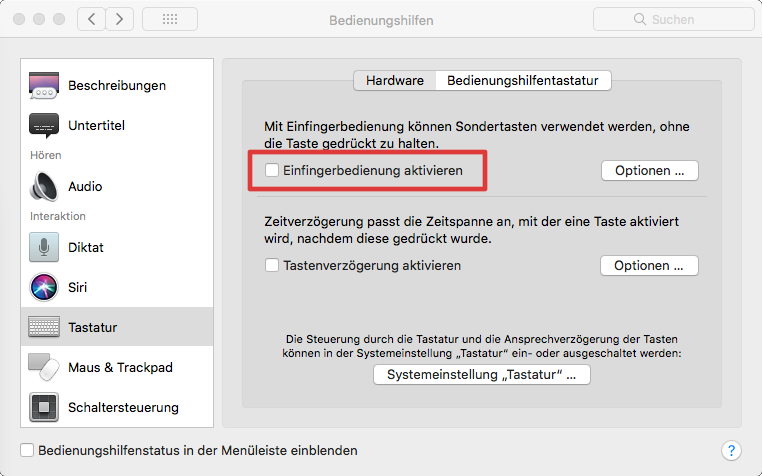 Bedienhilfen in Mac-OS X: Einfingerbedienung