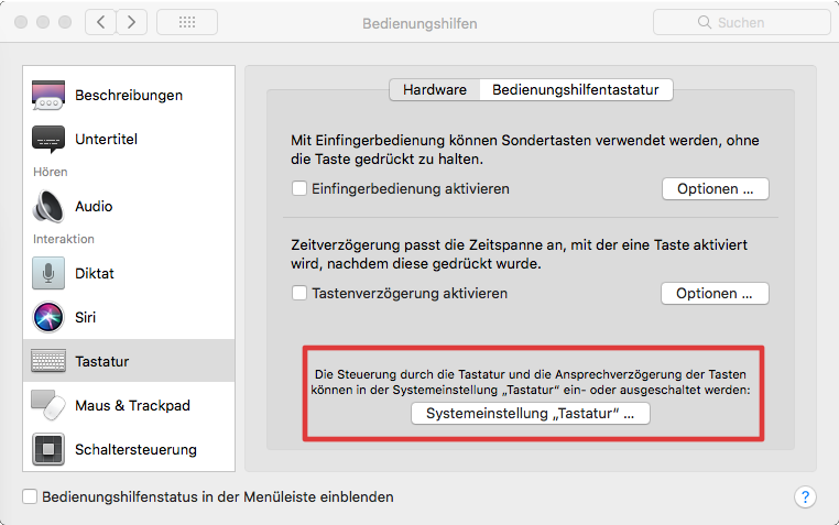 Bedienhilfen in Mac-OS X: Systemeinstellung „Tastatur“ …