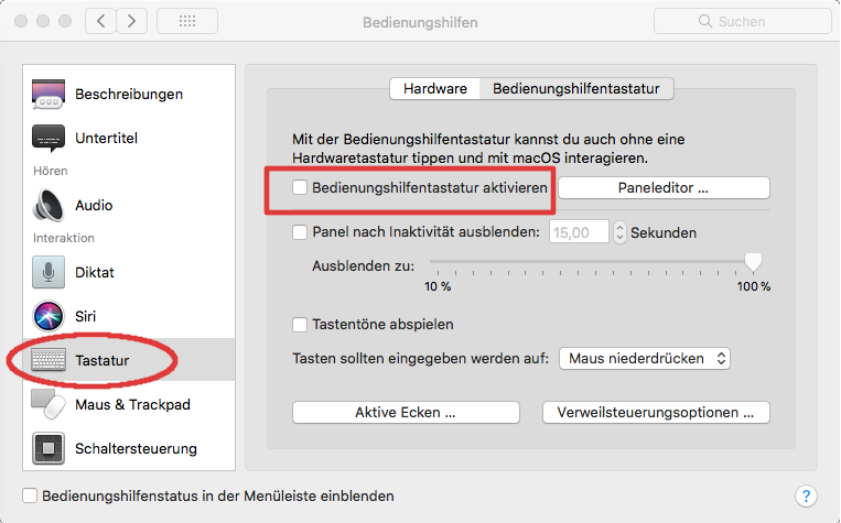 Bildschirmtastatur in Mac-OS X aktivieren