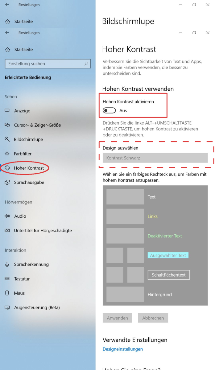 Windows 10 Einstellungen Kontrast