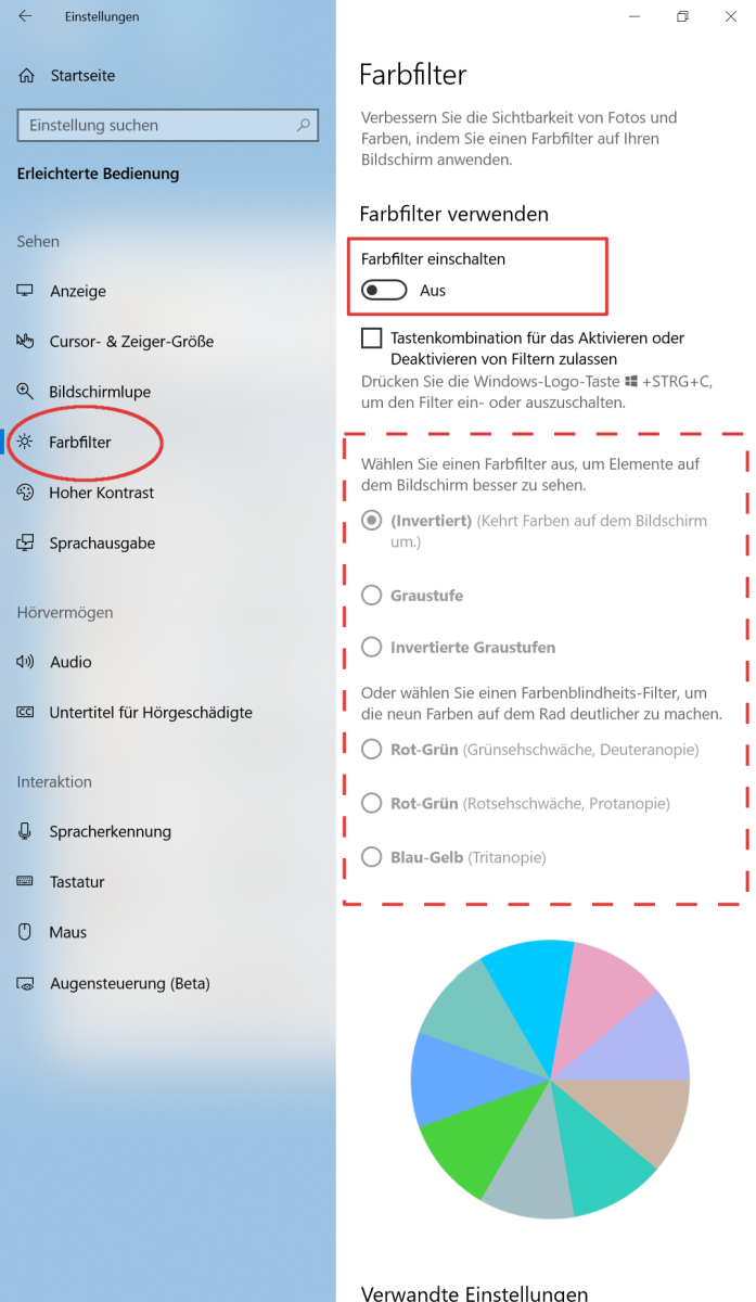 Windows10-Einstellungen für Farbfilter
