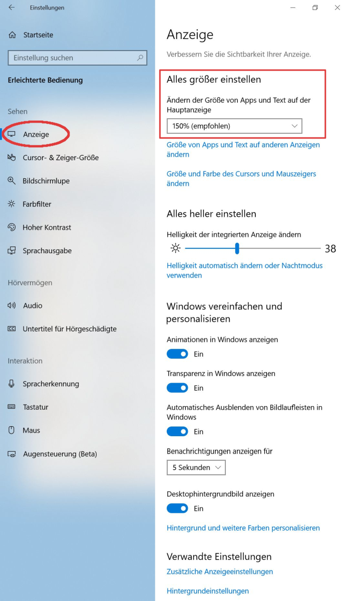 Windows 10 Einstellungen Bildschirmlupe