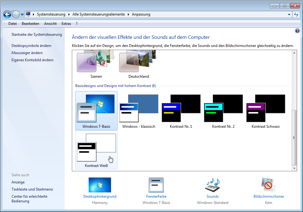 Anpassung in Win7 - 10: Designauswahl