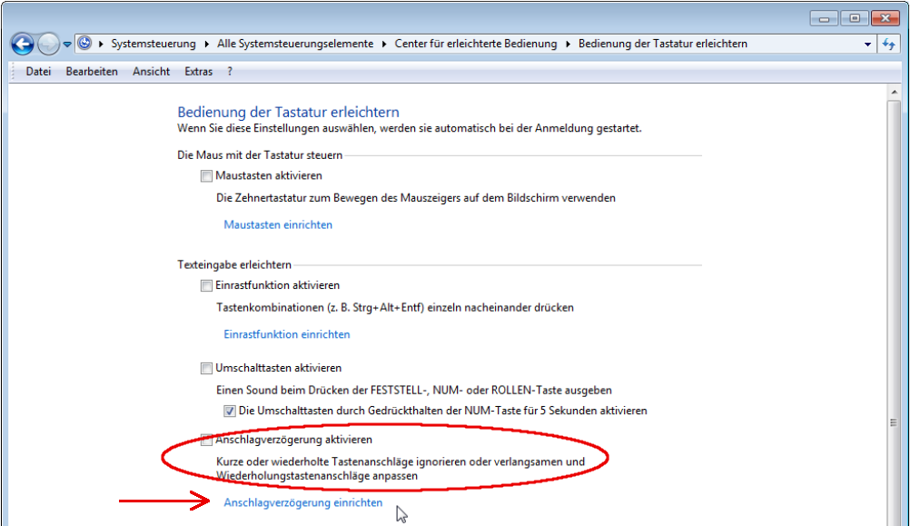 Windows Einstellungen Anschlagverzögerung aktivieren
