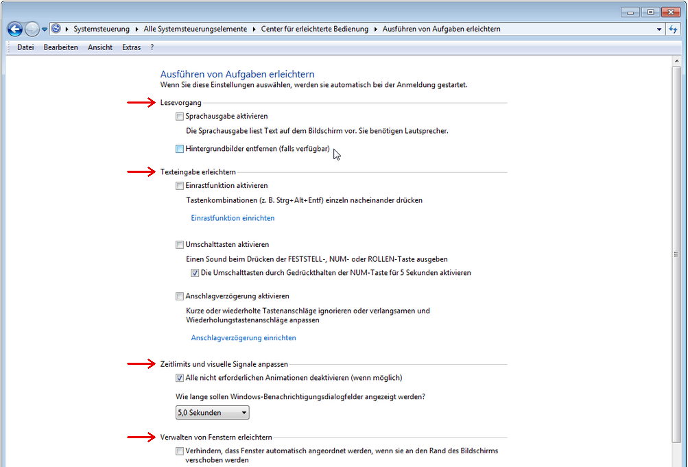 Windows-Einstellungen: Aufgaben erleichtern