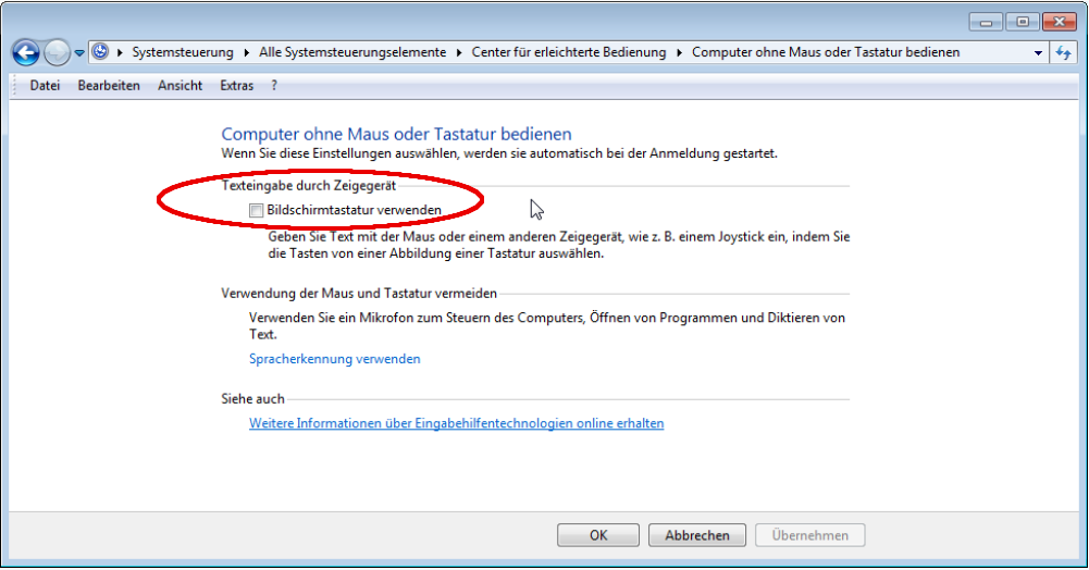 Windows Bildschirmtastatur