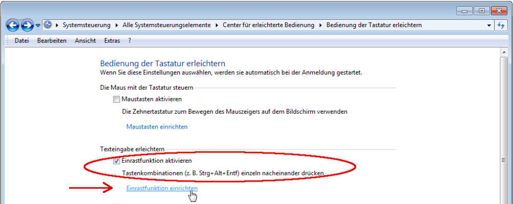 Windows: Einstellung der Einrastfunktion