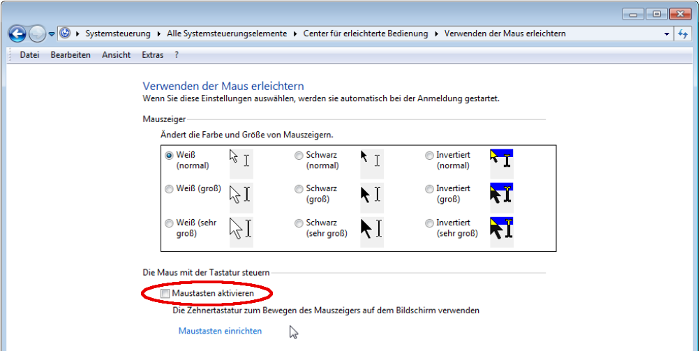 Windows Einstellung Maustasten