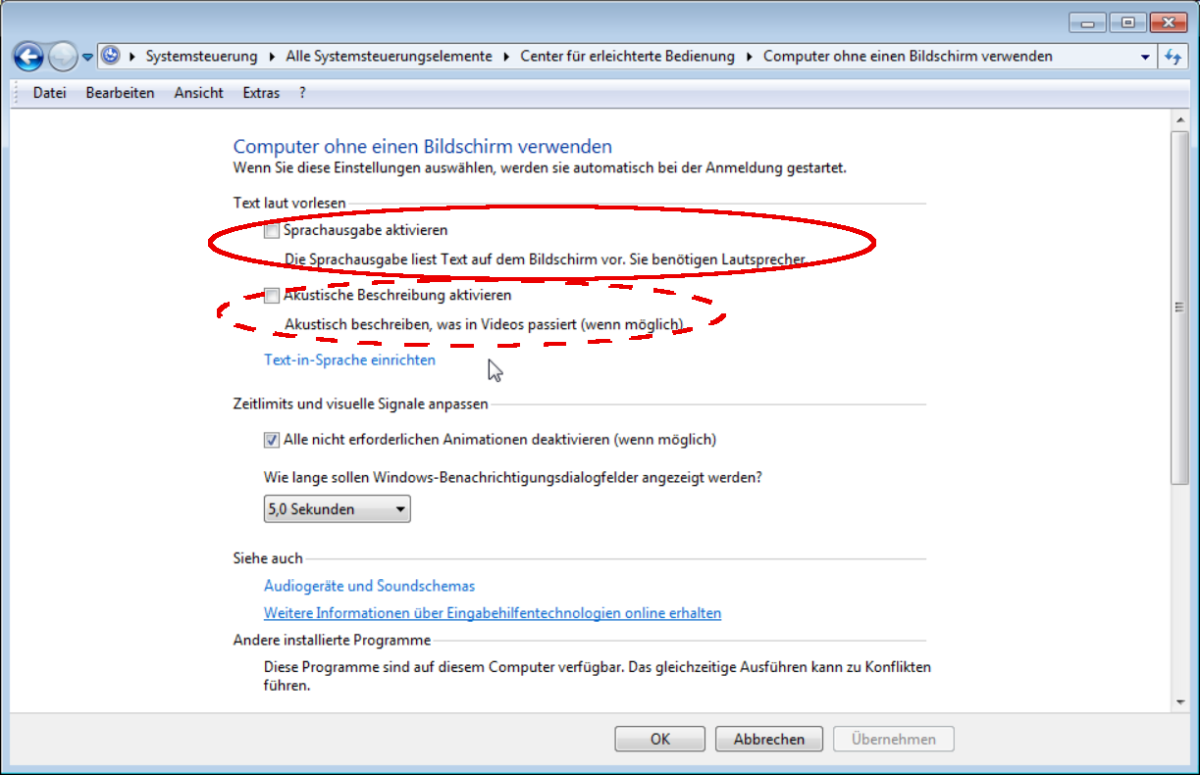 Windows Sprachausgabe Dialogfenster